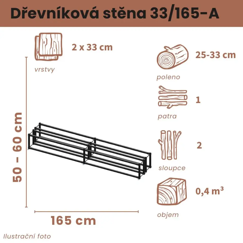 Dřevníková stěna 33/165 cm dvojitá