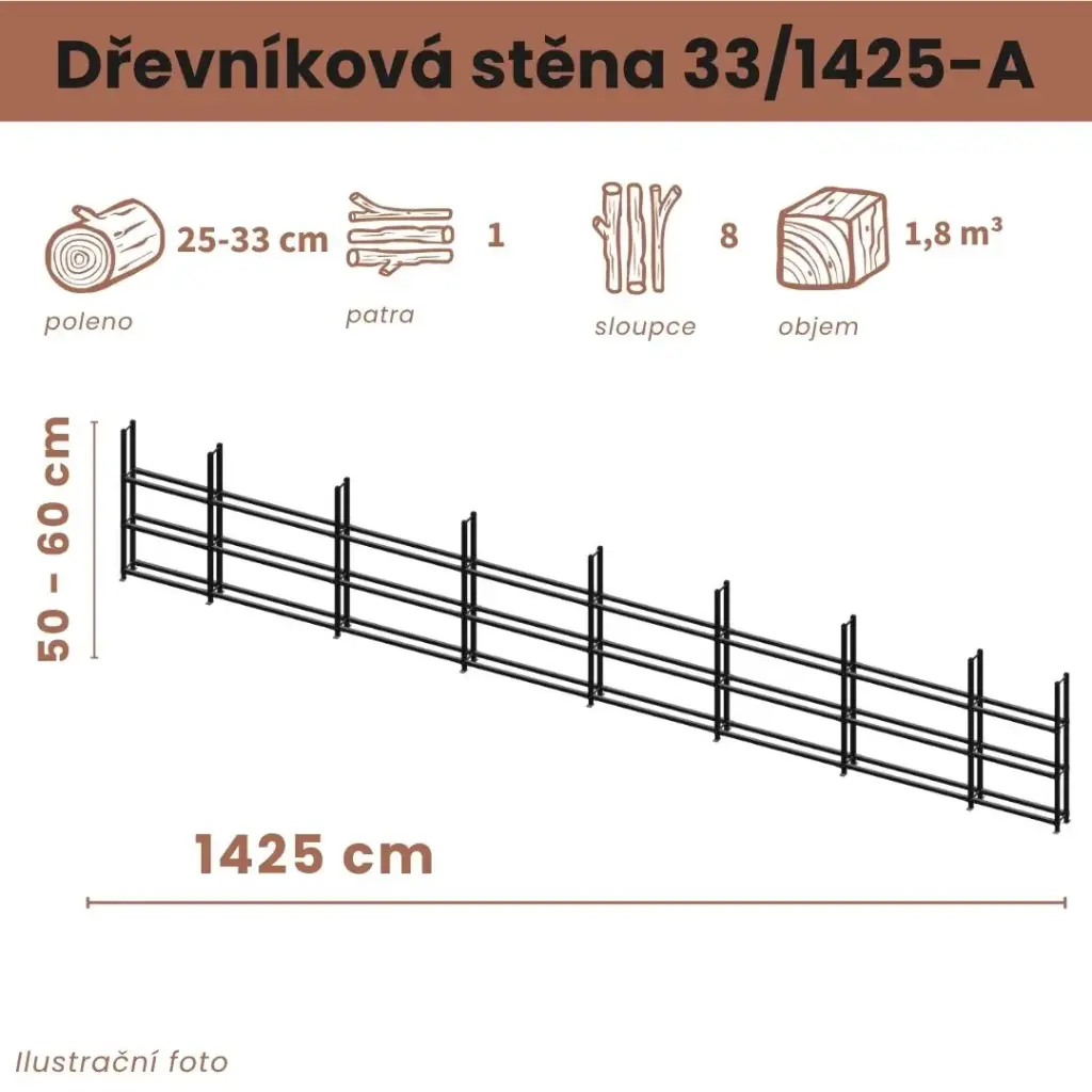 Dřevníková stěna 33/1425 cm