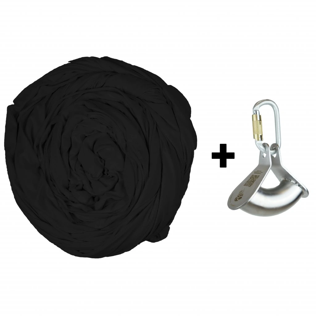 [C08/BLCK] Aerial silk with hanging cylinder (Black, 8m)