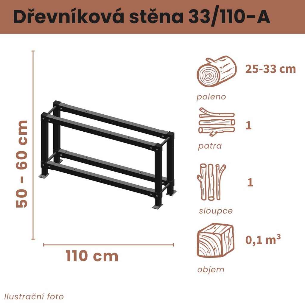 [33/110-A] Dřevníková stěna 33/110 cm (50 cm, 1 patro)