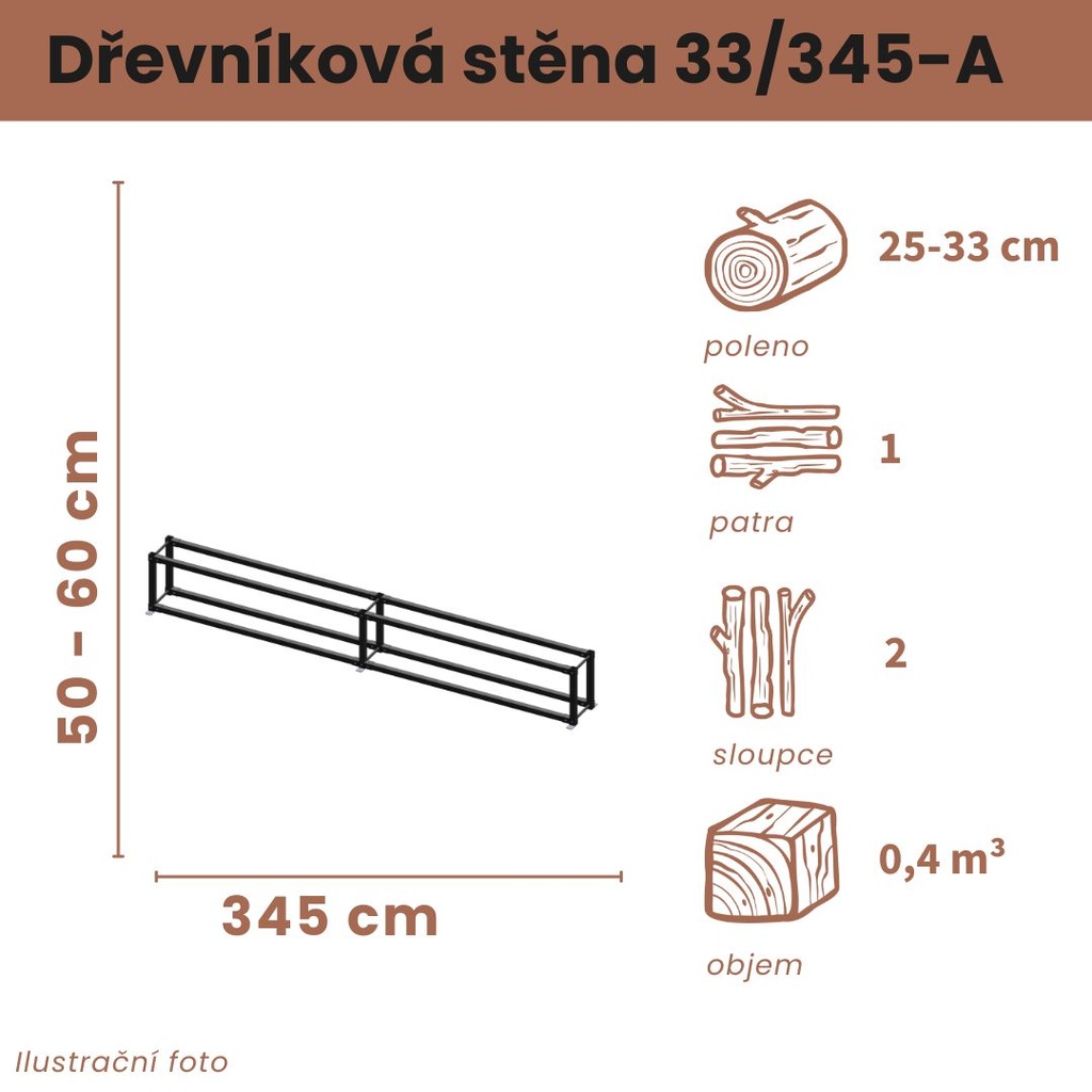 [33/345-A] Dřevníková stěna 33/345 cm (50 cm, 1 patro)