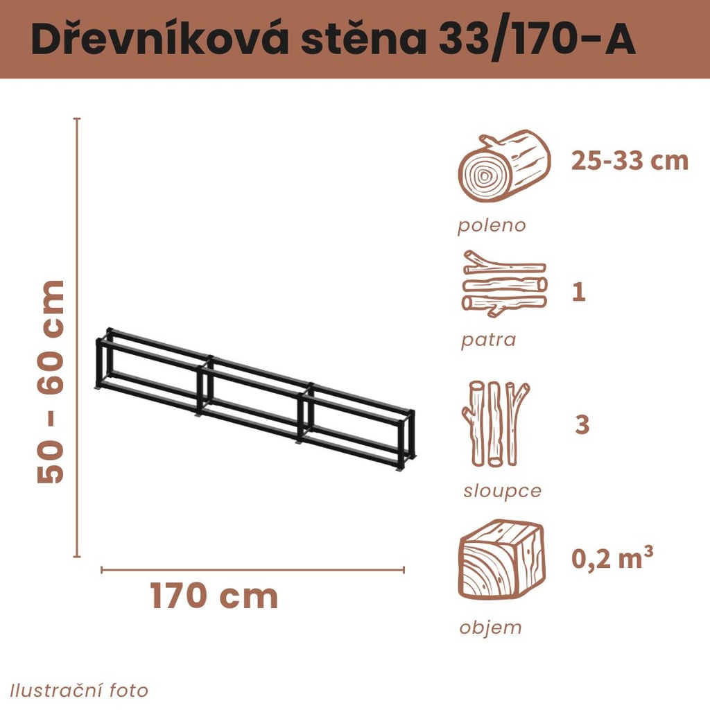 [33/170-A] Dřevníková stěna 33/170 cm (50 cm, 1 patro)