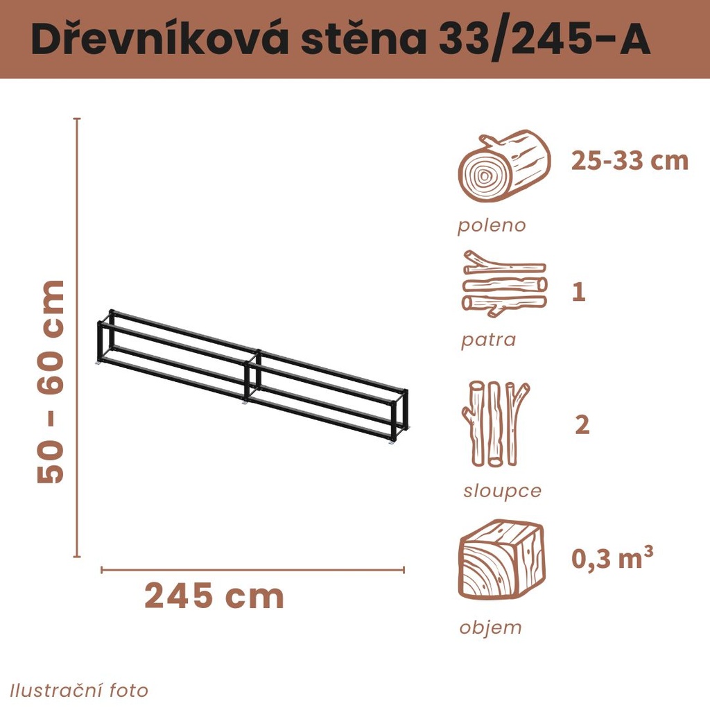 [33/245-A] Dřevníková stěna 33/245 cm (50 cm, 1 patro)